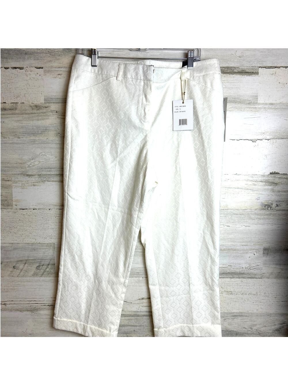 Zac & Rachel women's 12 slim crop white geometric pattern cotton new with tag0